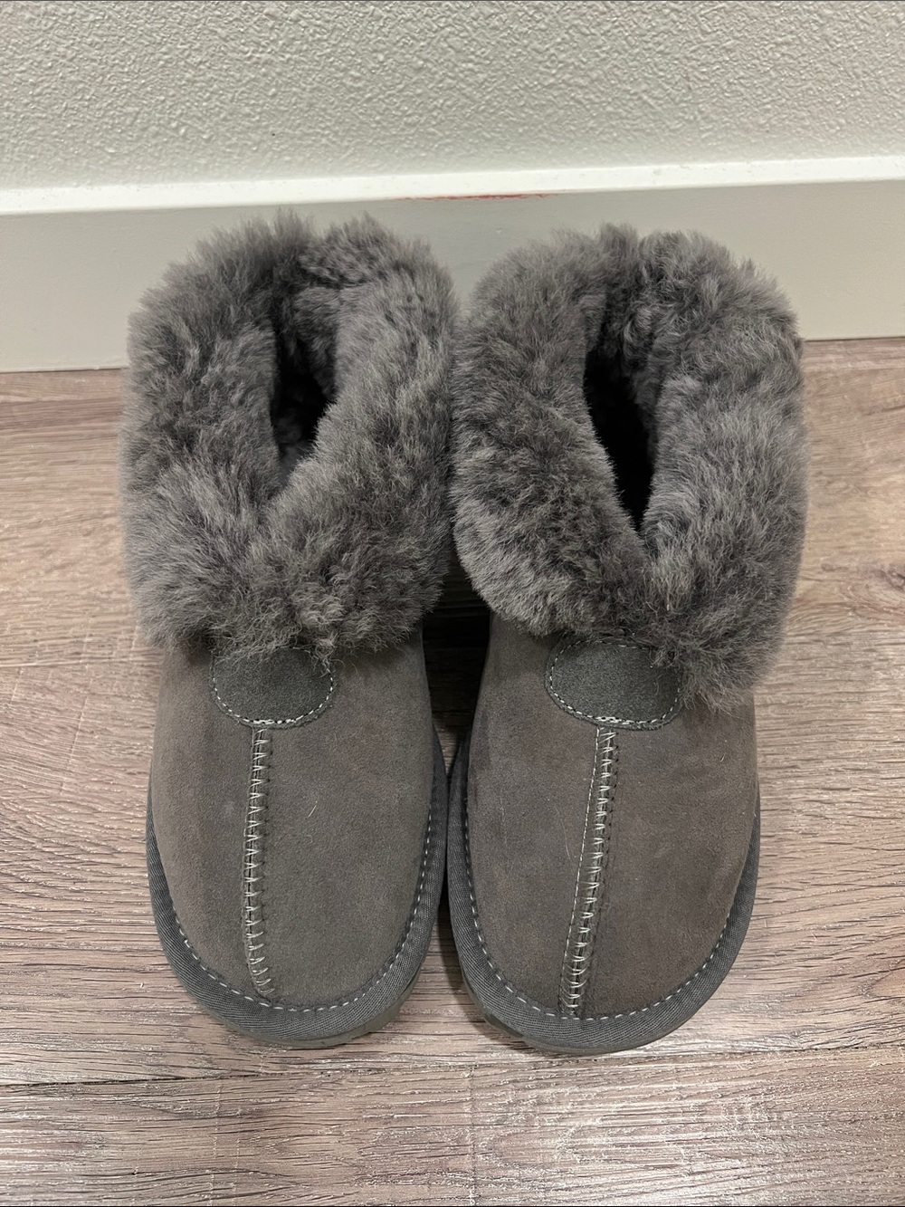 Emu Gray Faux-Fur Cuff Slip-On Slippers